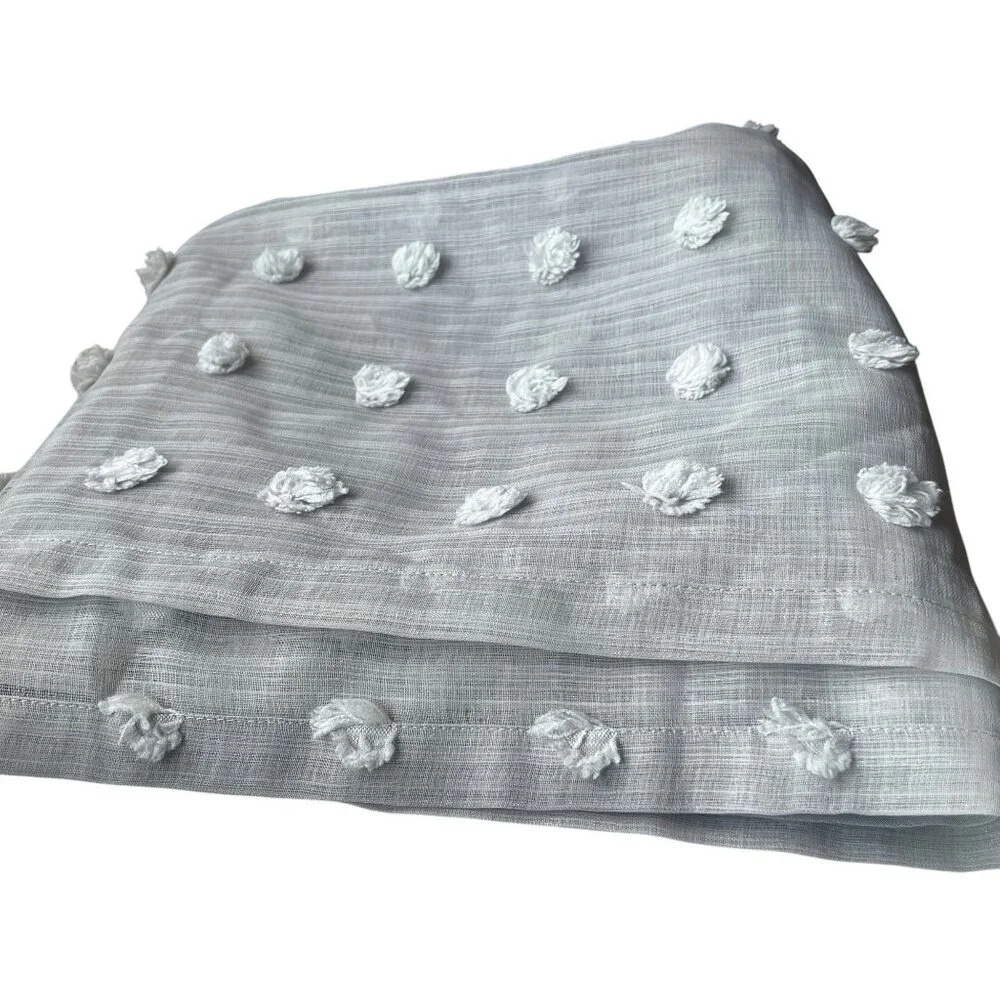 Textured Lightweight Gray Curtain Panel With Woven Pom-Pom Design 96X50 Weighted